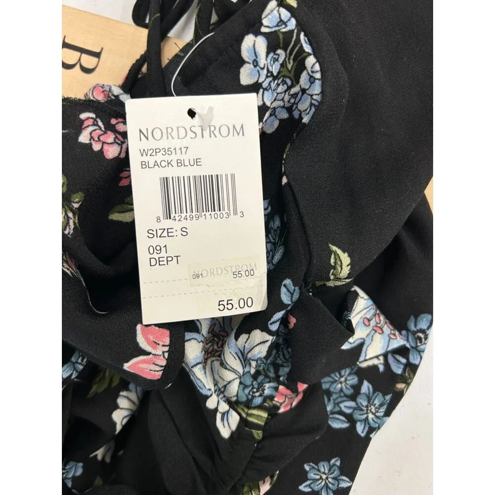 BO.G Collective Floral Wrap Maxi Dress Black/Blue Small With Flutter Sleeves NWT - Picture 14 of 16